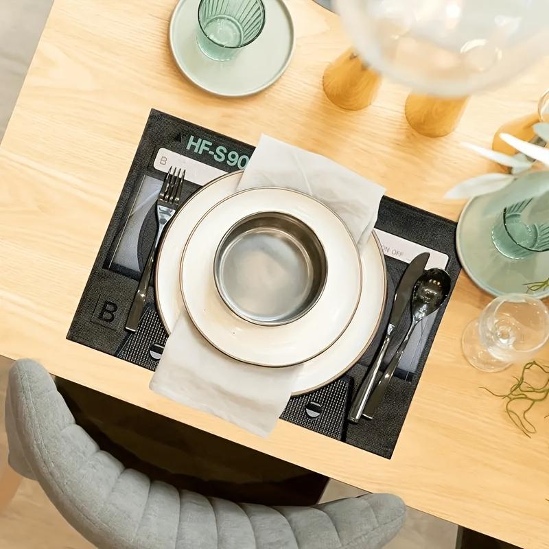 2/4/6/8pcs Set, Retro Music Tape Design Placemats - Rectangular Placemats with Abstract Art Patterns, Suitable for Parties, Home Decoration and