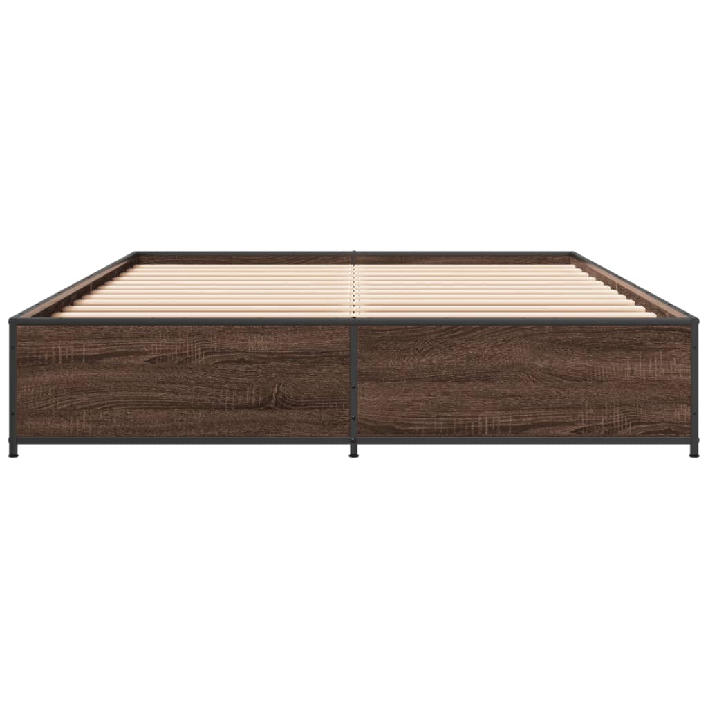 Bed Frame Brown Oak Effect 120 X 190 Cm Engineered Wood & Metal
