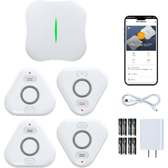 Smart Water Leak Detectors for Home WiFi with App Alerts, Stechro Ajustable 120dB Water Sensor Alarm Leak Detector for Basements Sink Kitchen