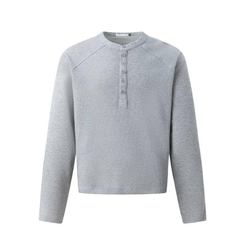 Kisko High-End Henry Collar Waffle Raglan Sleeve Long-Sleeve T-Shirt for Men and Women Cleanfit Casual Inner Wear Top