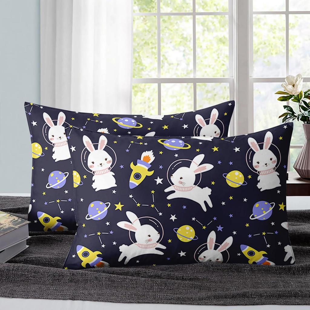 Cartoon Space Bunny Pattern Bed Hat Four-Piece Bedding Set Bedroom Dormitory Bedding Decoration