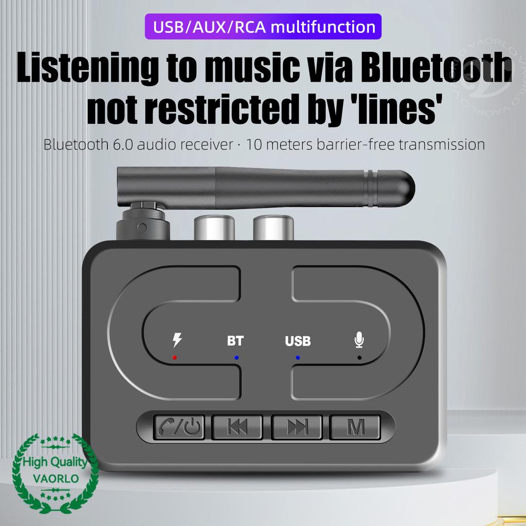 Bluetooth 6.0 Audio Receiver 3.5mm AUX RCA With Mic HIFI Stereo Wireless Adapter Support USB U-Disk For Car Speaker Amp