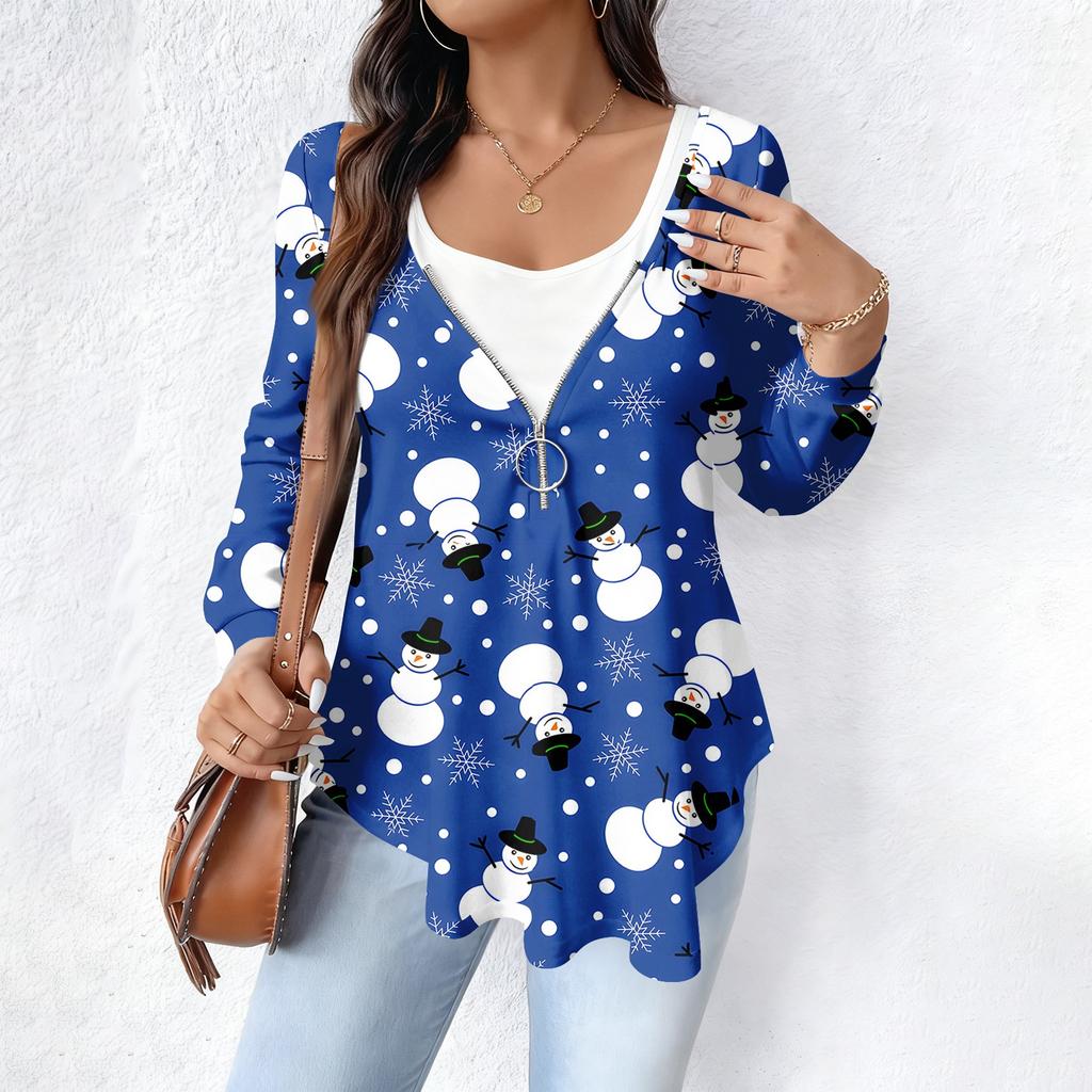 Women's Fashionable Casual Long Sleeved Loose Oversized Printed Top