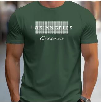 Men's Summer Loose Los Angeles Graphic Print Slim Casual Sports Round Neck Short Sleeve T-Shirt Top