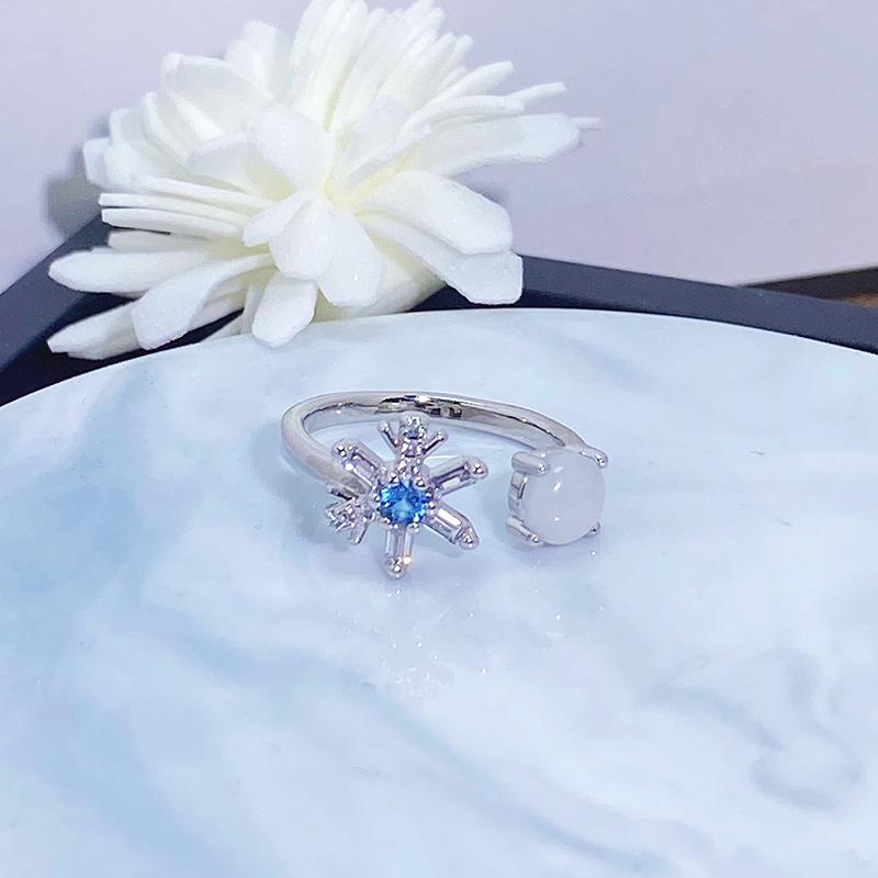Zircon Moonstone Open Ring Irregular Love Snowflake Niche Light Luxury High-End Personality Ring