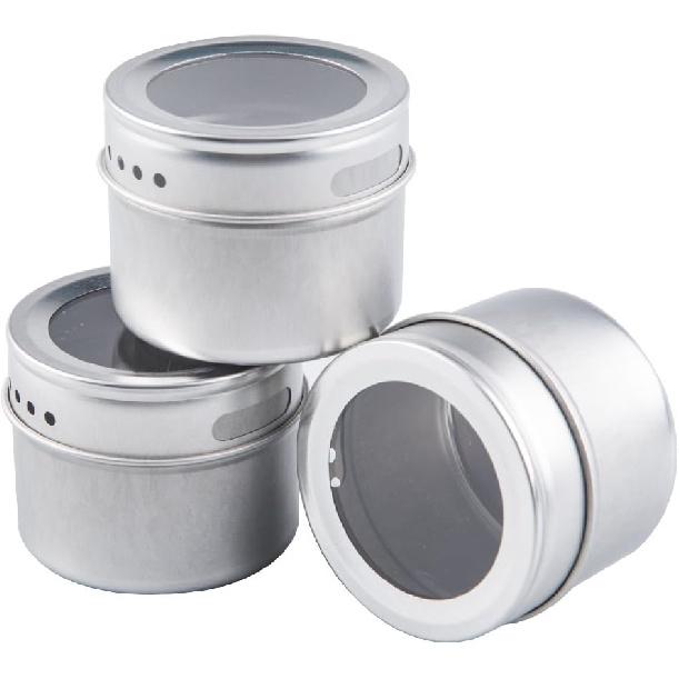 Bekith 20 Pack Magnetic Spice Tins Storage Spice Containers, Clear Top Lid with Sift or Pour, Magnetic on Refrigerator and Grill, 240 PVC Spice Label