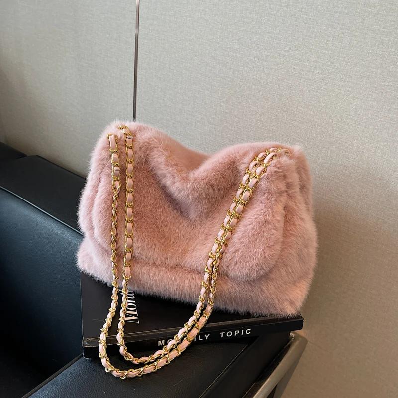 Fur Square Shoulder Bags with Chains High Quality Simple Versatile Luxury Sense Bags