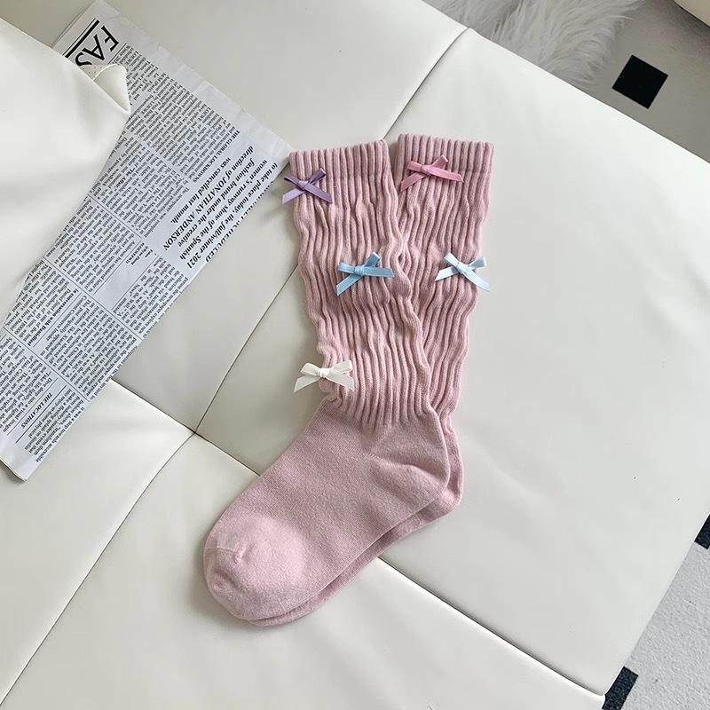 

Разноцветный бант дофамин, стройная девушка, длинные носки из гребенного хлопка, универсальные, балетный стиль, милые 1 pair