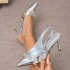 Female Shoes 2025 New Women's Slingbacks High Heels Crystal Pointed Toe Buckle Strap Thin Heel Pumps for Party & Dress