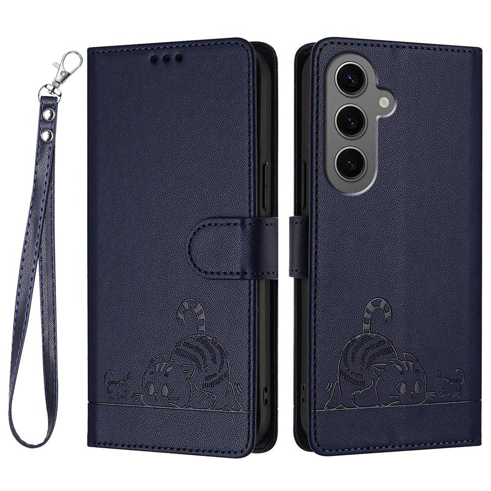 Für Samsung Galaxy S24+ Hülle mit Trageband RFID-Blockierendes Leder-Wallet Handyhülle Katze Maus Muster