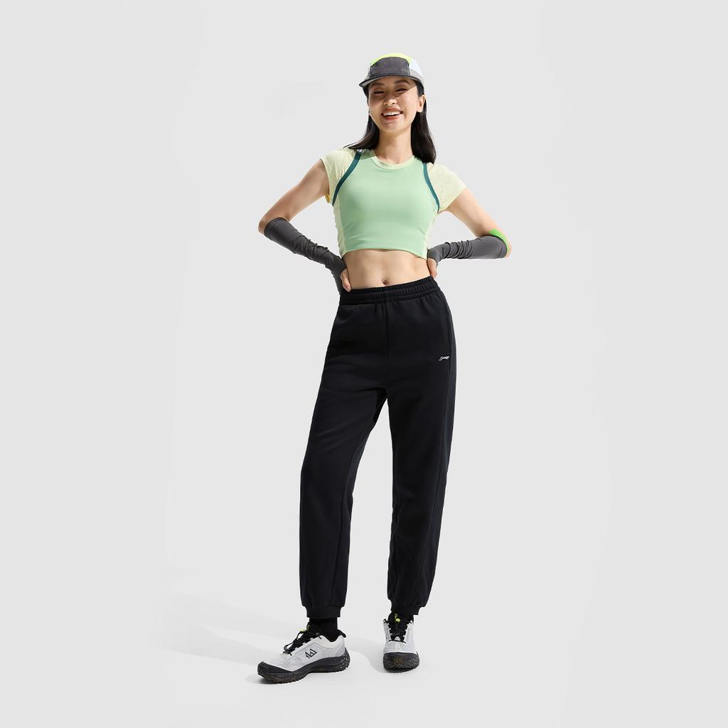 Li Ning Fitness Series Fleece Lined Warm Jogger Pants Women Bottoms Black AKLUC58-2