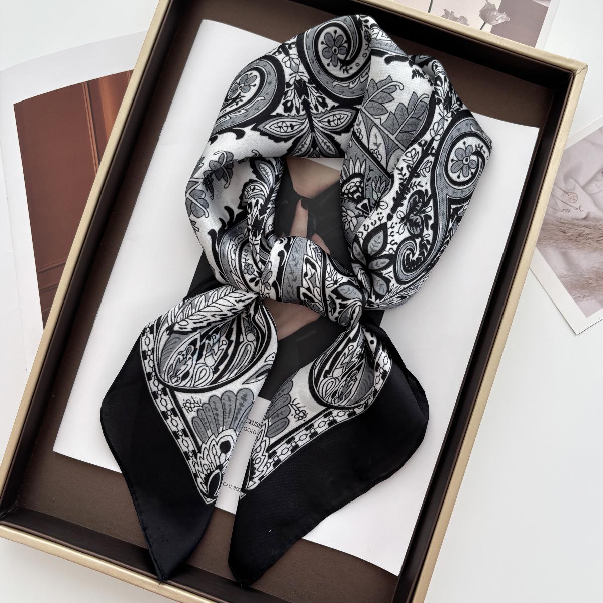 

Принт 70см Цветочный Сатиновый Головной Платок Женский Роскошный Дизайн Галстук Шарф Женский Волосы Рука Запястье Фуляр Шаль Хиджаб Бандана Новый 70x70CM