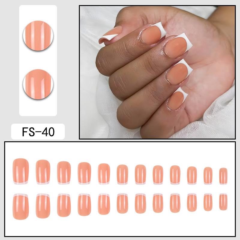 24 Pcs Nude Acrylic Press On Nail Art Short Medium Cheap Artificial Nails Simple White Black French Tips Fake Nails Set For Glue