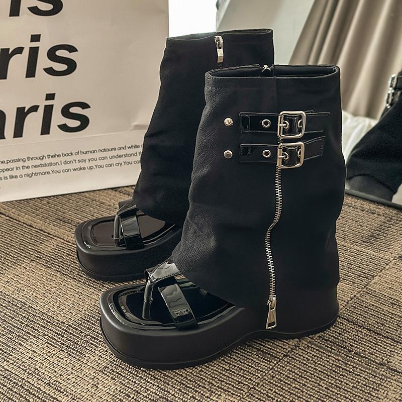 2024 Spring Autumn Thick-soled Female Knight High Boots Fashionable Thick-soled Flat Pants Boots for Women Western Cowboy Shoes