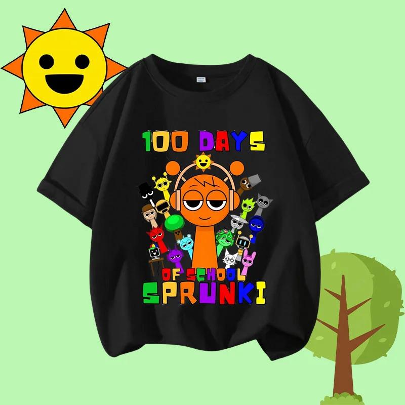 Cartoon Sprunki Character Printed Kids T-shirt Pure Cotton Short-sleeved White Top Cartoon Children's Clothing for Boys
