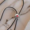 Vintage Bolo Tie Necktie Artificial Leather Braided Rope Necklace with Metal Sunflower Stone Pendant Jewelry Neckwear