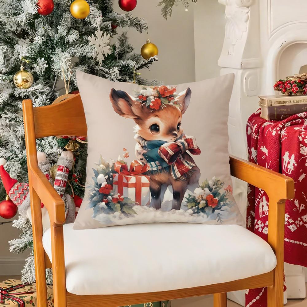 

Christmas Cute Family Decorations Pillow Case Silky Short Plush With Invisible Zipper Dustproof Sofa Cushion Cover 12x12Inch