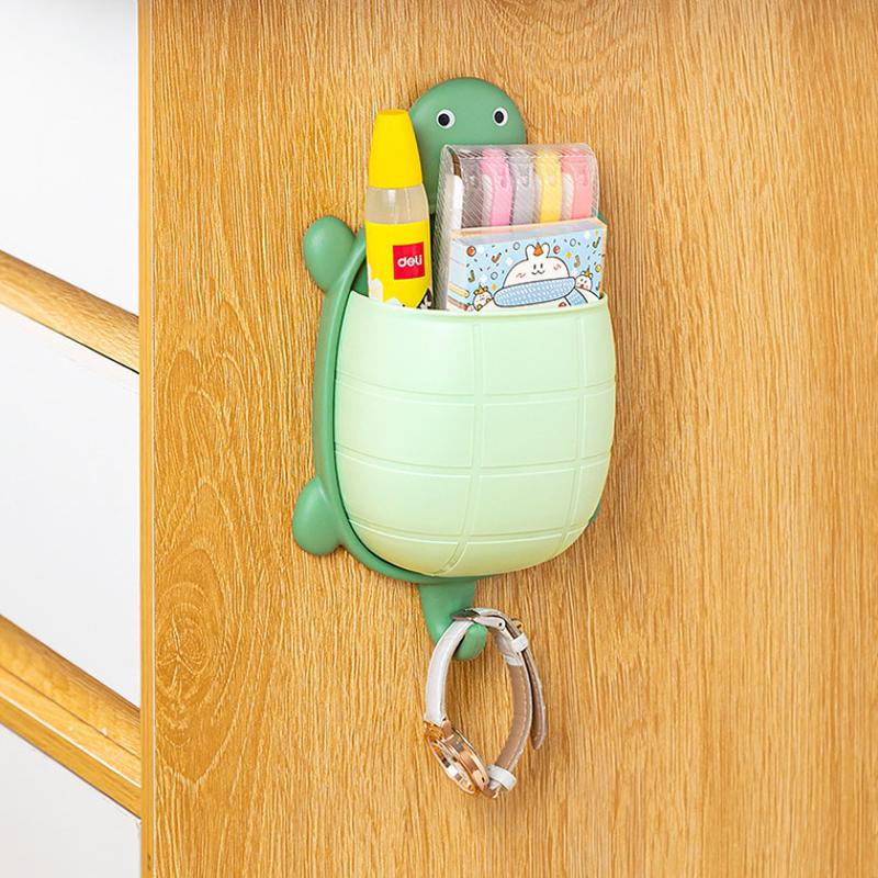 1Pc Cute Toothbrush Holder Wall Mounted Toothpaste Holder Turtle Shape Wall Shower Razor Holder Organizer Bathroom Storage Green