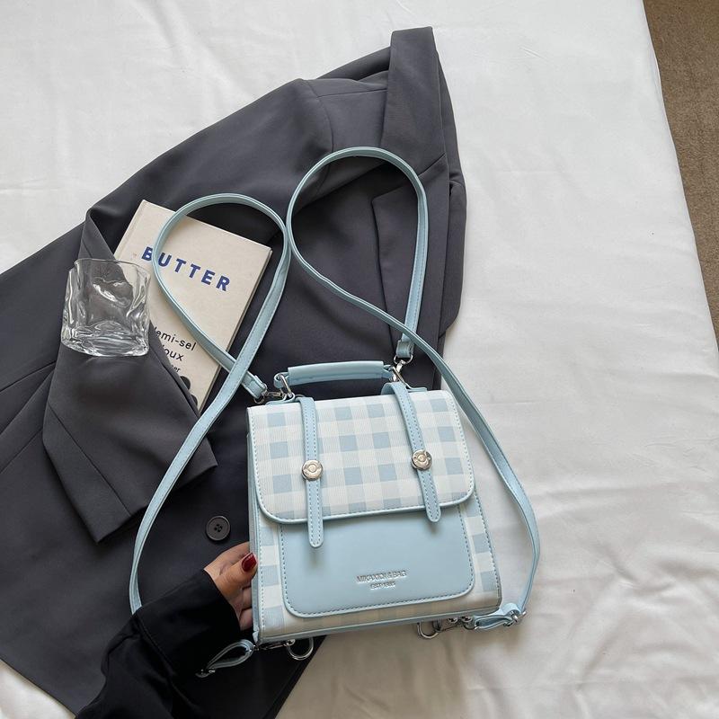 

Plaid backpack casual Korean version niche design student class schoolbag street trend women s messenger bag синий