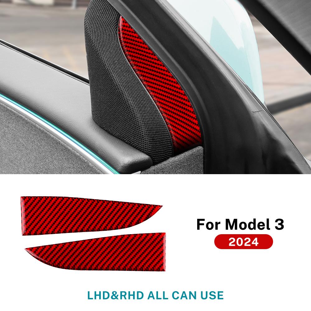 KUIC Real Soft Carbon Fiber For Tesla Model 3 Highland 2024 Inner Door Triangle Cover Sticker Trim Car Interior Accessories