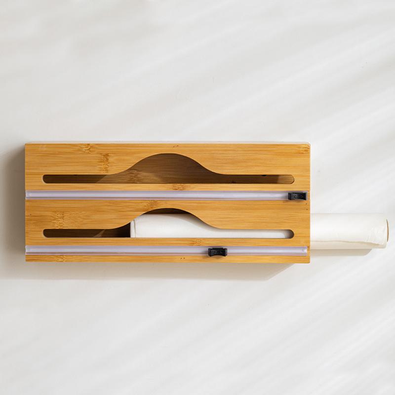 1 Stück Bambus Küche Thermofolie Daliy 2-in-1 Paket Organizer Restaurant Alufolienschneider Zuhause 1 Schneider Spender