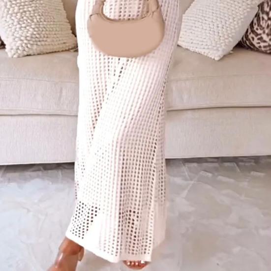 Women's Dress Cover Up Set Sleeveless Long Dress And Short Sleeve Knitted Hollow Cover Up