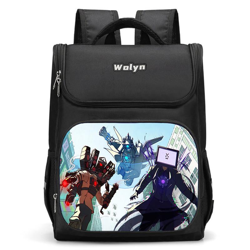 Trendy Nylon Student Backpack With Titan Monitoring Man Design For School Use