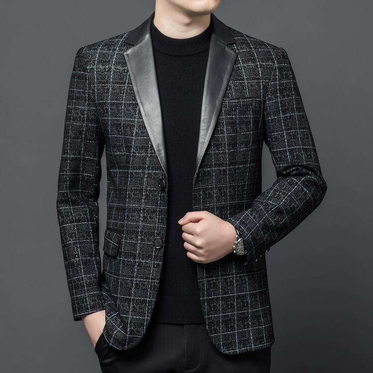Leather jacket men's suit top layer sheepskin jacket autumn casual leather suit
