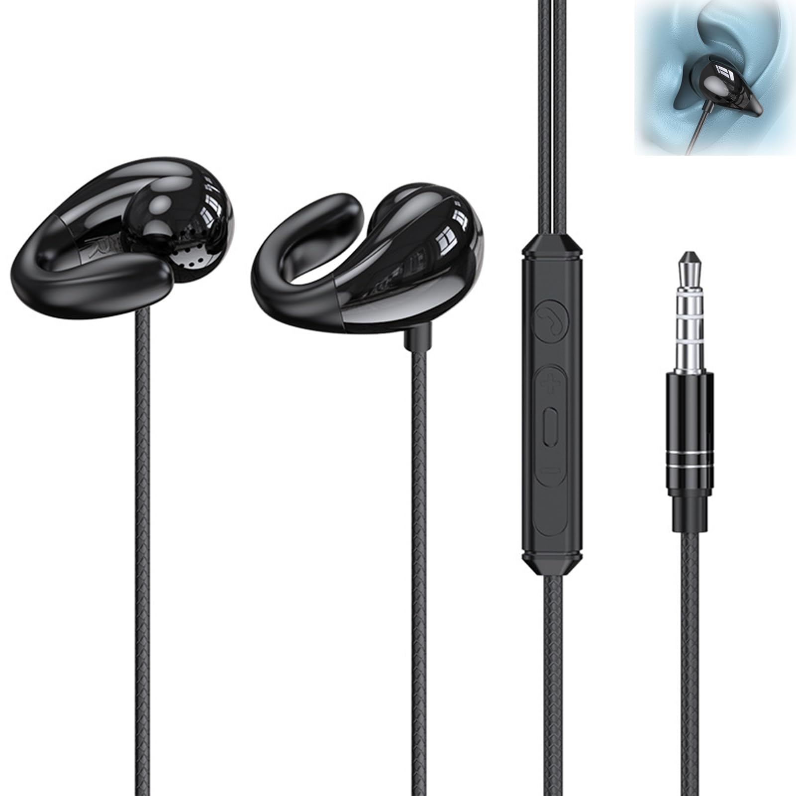 

[New Release] Earphones, Wired 3.5mm Wired Earphones with Microphone, Doesn t Block Your Ears, Ear Hook, 4-Pole, Open Ear, Wired Headset, Gaming