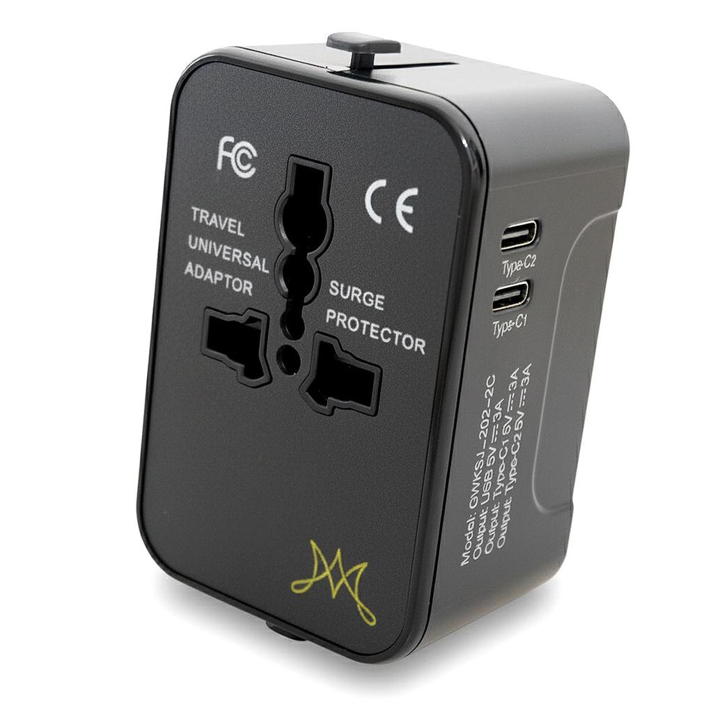 International Travel Adapter (Black) - Power Outlet Converter, Multi-Conversion Plug, USB-C Port to USB-A Port, Worldwide Compatible, Power Adapter