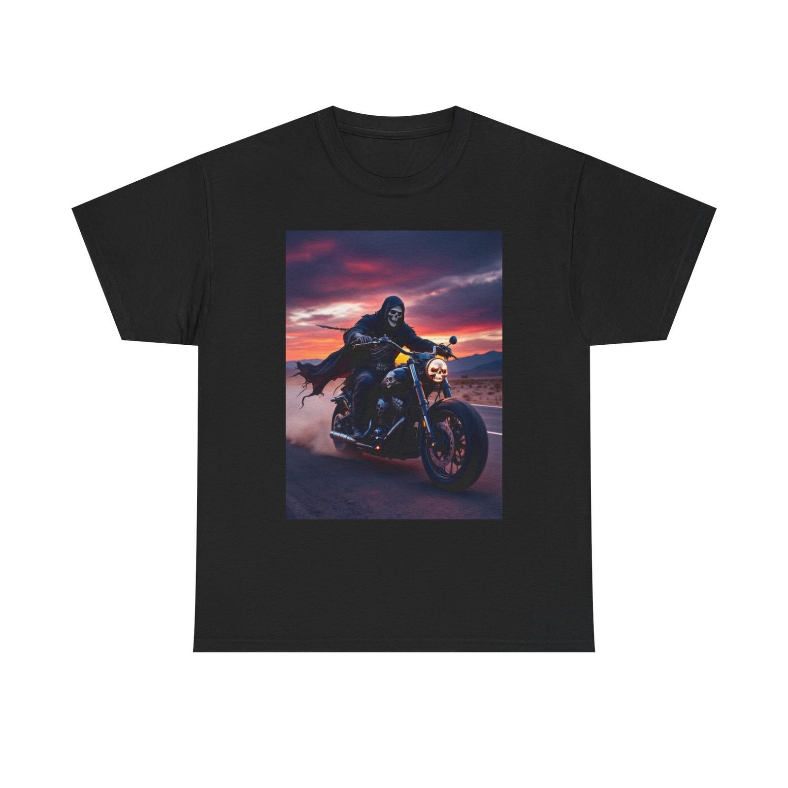 The Grim Reaper Rides a Motorcycle T-Shirt | Biker Reaper Tee | Dark Humor Shirt XL