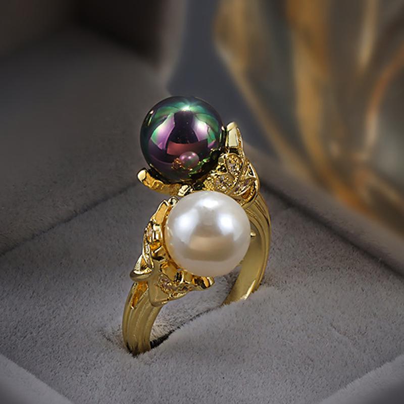 Vintage Adjustable Stainless Steel Rings for Women Creative 18K Gold Plated Pearls Ring Statement  Anniversary Gift