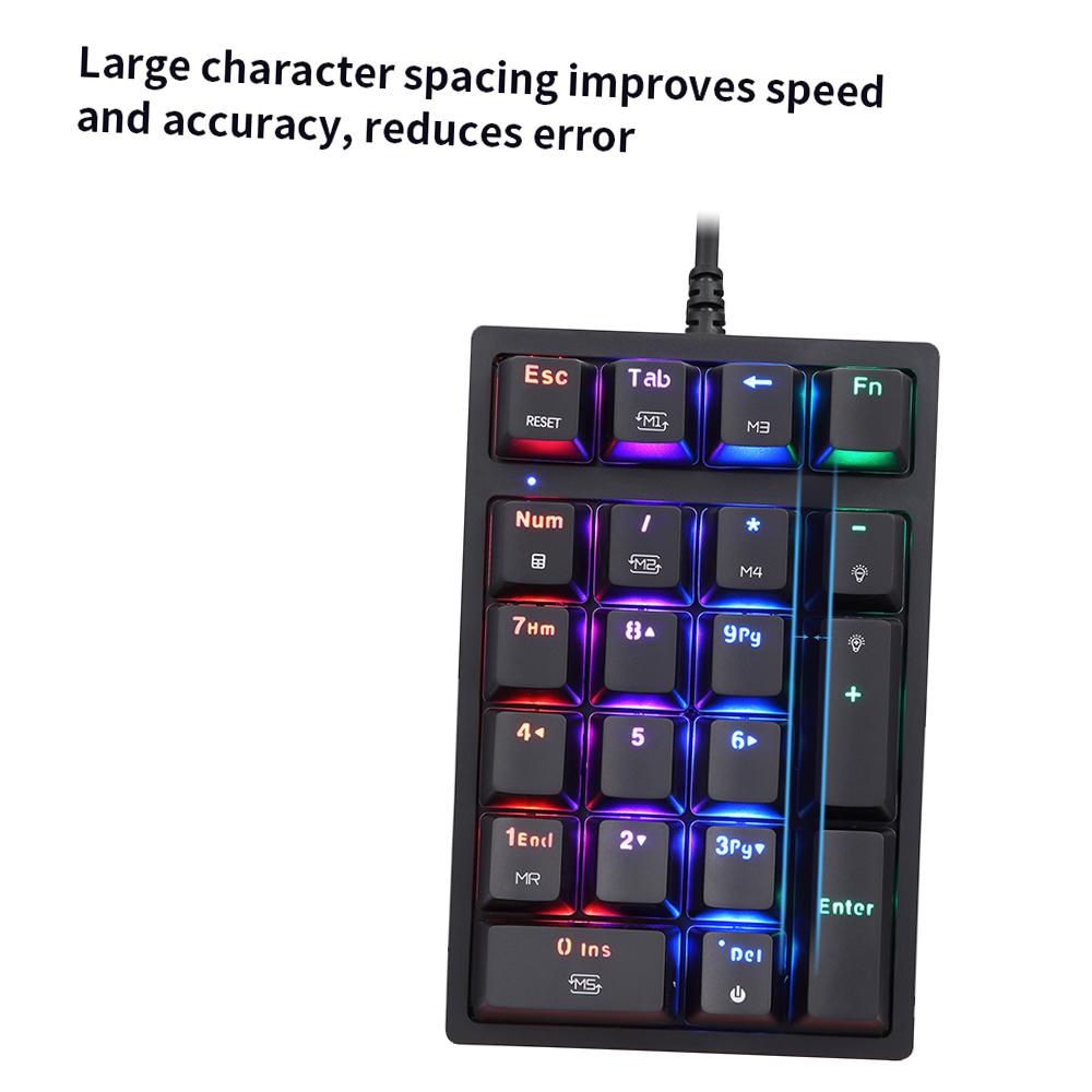 Motospeed K24 Numeric Mechanical Keyboard 21 Keys USB Wired Keyboard with 13 RGB Light Effects OUTEMU Blue Switch