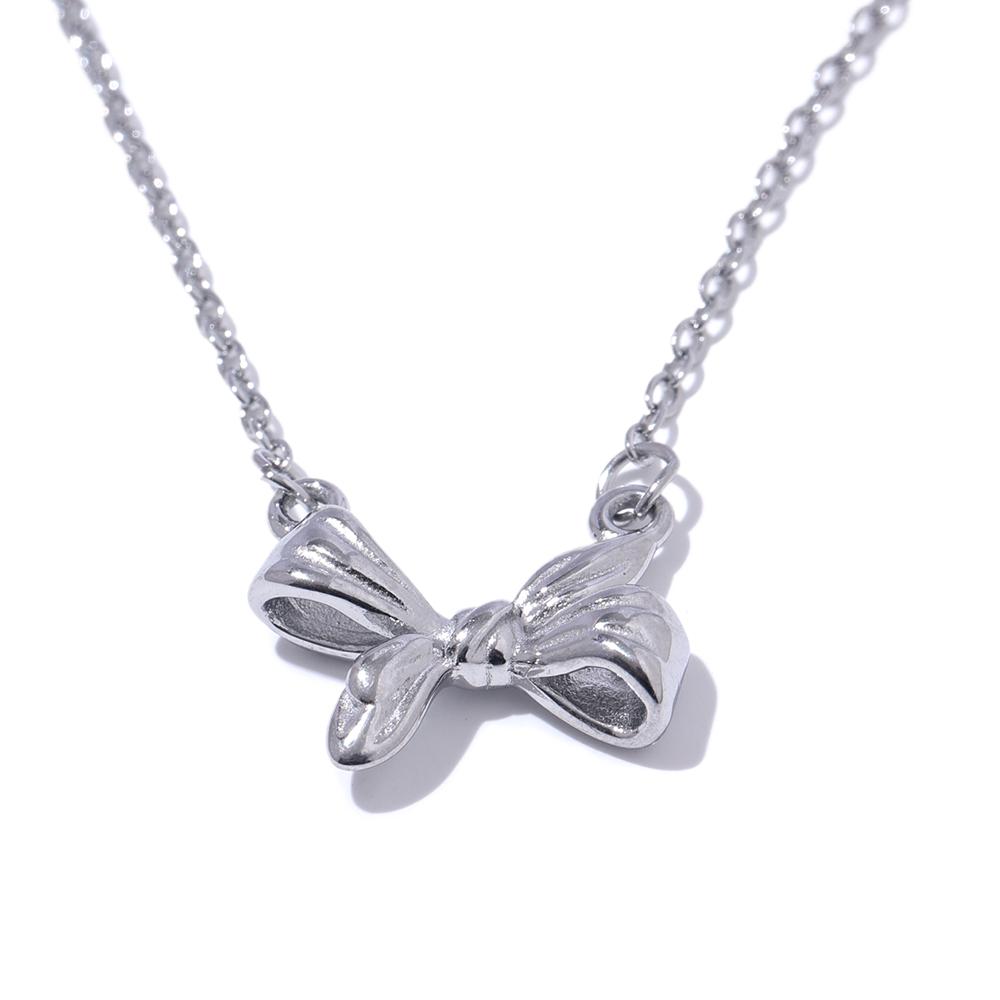 Yhpup Trending Stainless Steel Bowknot Bow Pendant Necklace Waterproof Women Chic Fashion Jewelry Gift Option Best-Selling