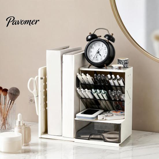 Multipurpose Art Supply Organizer Pen with Retractable Bookends And Pegboard, Multi-Functional Angled Makeup Adjustable for Book Brush Holder, Compact