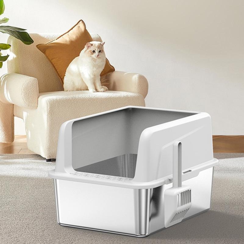 Top Entry Stainless Steel Cat Litter Box Extra Large With High Sides Leak Proof Detachable Easy Clean Pet Toilet Cross Border