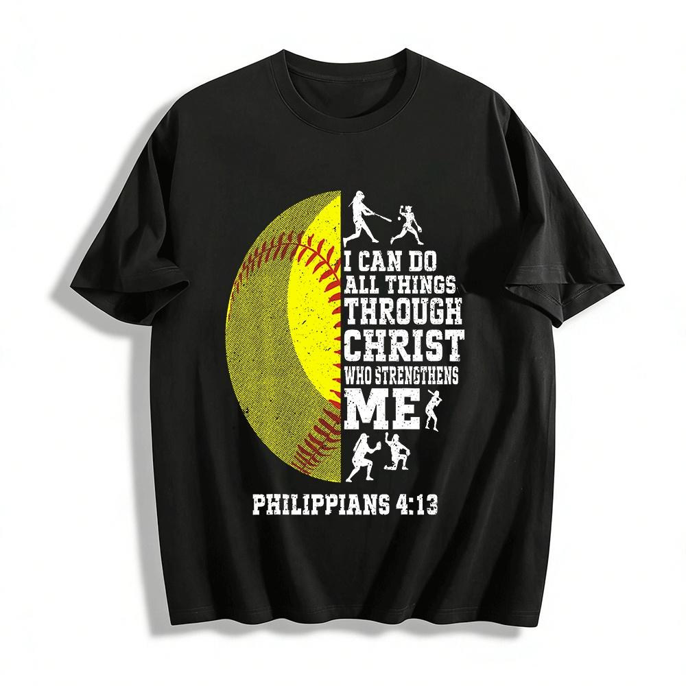 

Christian Softball Philippians 4:13 Faith Sports Tee Pure cotton T-shirt XXS
