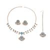 Vintage Boho Tassel Necklace and Earring Set , Trendy Ethnic Style Jewelry for Women , Silver and Blue Available