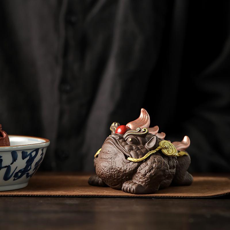 Mor Kum Büyük Çay Hayvanı Kurbağası Üç Bacaklı Altın Kurbağası Çay Hayvanı Süsü Çay Masası Dekorasyonu Süsü Çay Töreni Aksesuarları