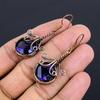 Boucles d'oreilles Saphir Bleu, Boucles d'oreilles en Pierres Précieuses Fait Main, Boucles d'oreilles Enveloppées de Fil de Cuivre 999 Bijoux Antiques, Pour Cadeau de Fiançailles