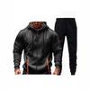Mens Fleece-Lined Hooded Sweatshirt Set Casual Long Sleeve Tracksuit Winter Outfit
