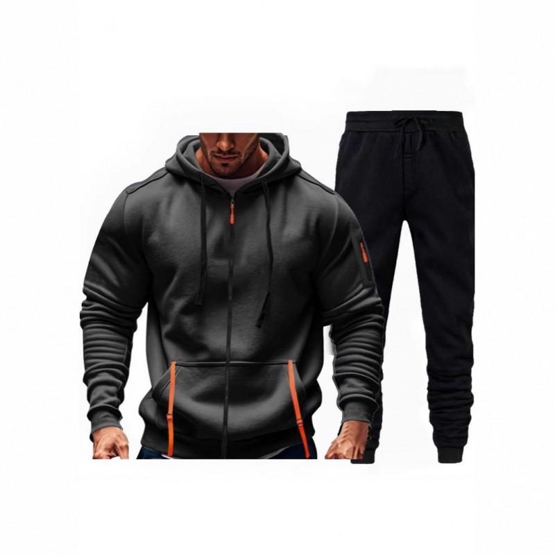 Mens Fleece-Lined Hooded Sweatshirt Set Casual Long Sleeve Tracksuit Winter Outfit