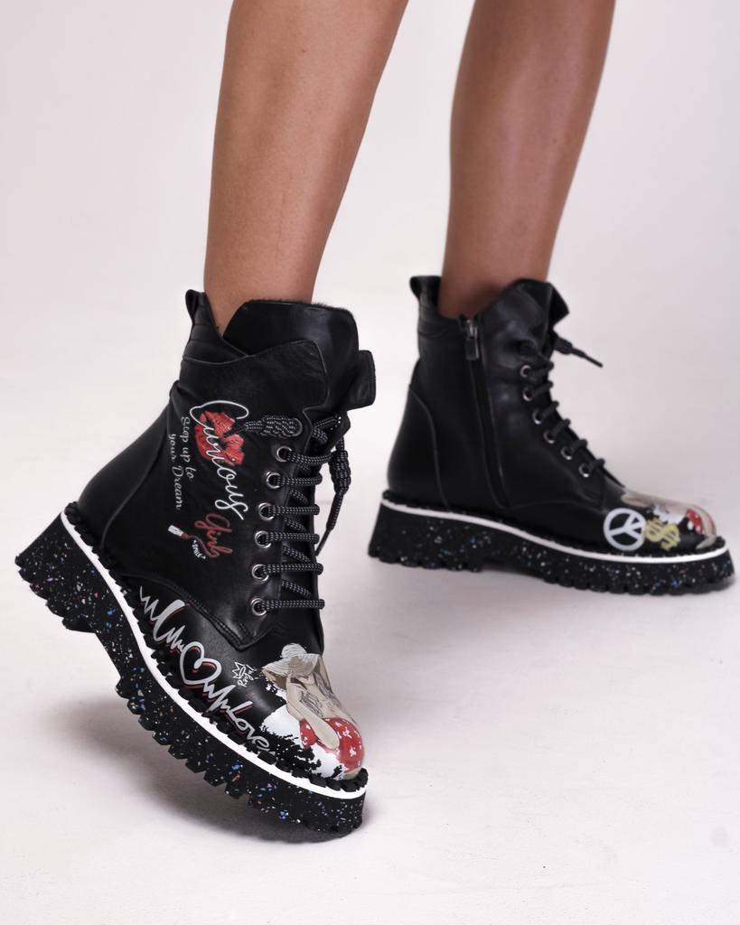 Demi Boots Evromoda 3135011 36 Black Leather Biker