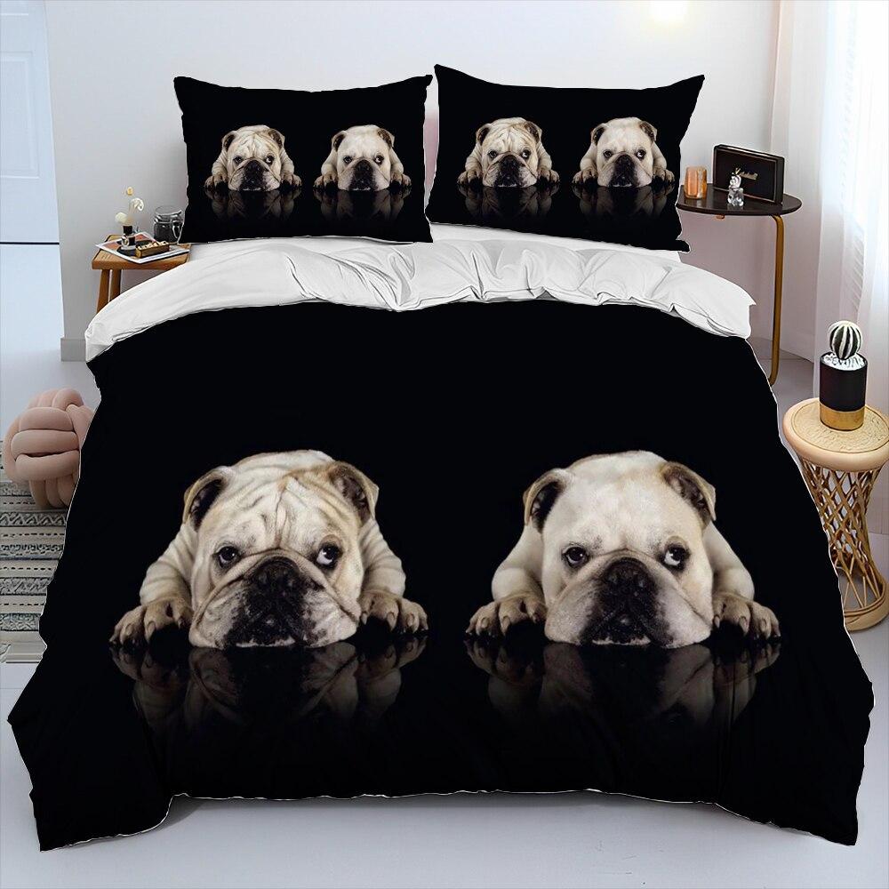 Three-Piece Digital Printing 3D Cute French Pit Bull Pet Puppy Quilt Cover Bedding Order
