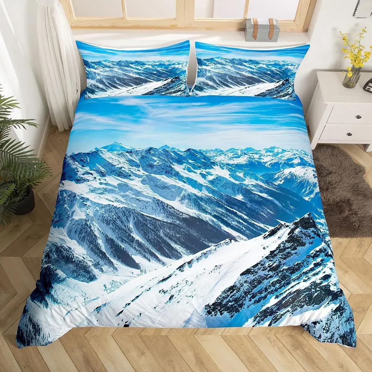 

Комплект пододеяльника Snow Mountain Iceberg Sunrise Sunset Постельное белье Микрофибра Зима Природный пейзаж Пододеяльник Односпальный Кинг-сайз EU Twin(135x200cm)