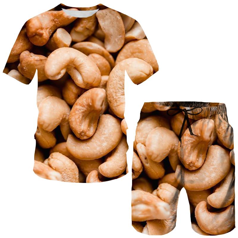 Śmieszne owoce orzechy 3D Druk T-shirty Zestawy szortów Męskie dresy Oversize Krótki rękaw T-shirt Spodnie Zestaw Garnitury męskie Odzież