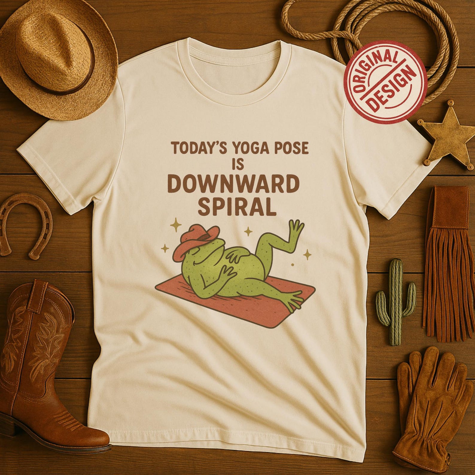 Funny Western Frog T-Shirt – Downward Spiral Yoga, Cowboy Hat XL