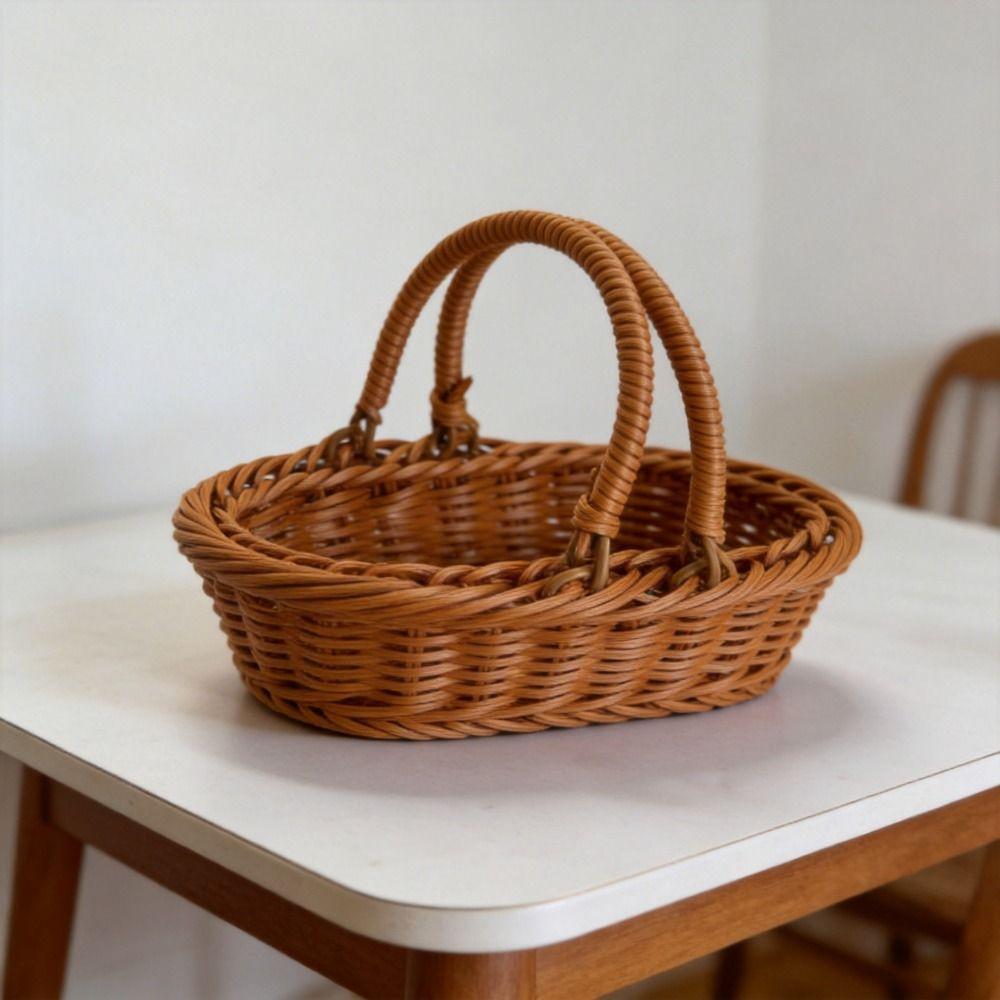 Simple Imitation Rattan Storage Basket Portable Fruit Storage Baskets Restaurant Use