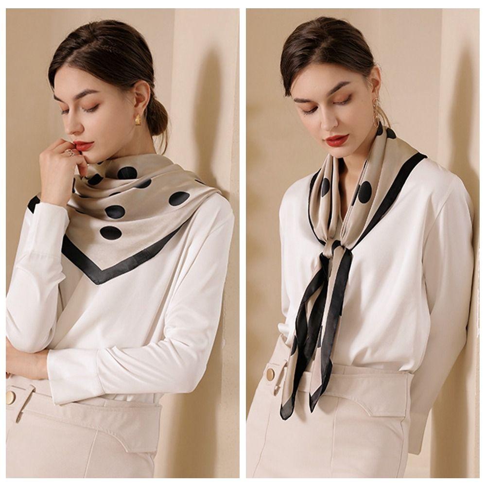 Soft Women's Silk Scarf 90cm Hijab Shawl Wraps Simple Dot Print Silk Scarf  Headkerchief