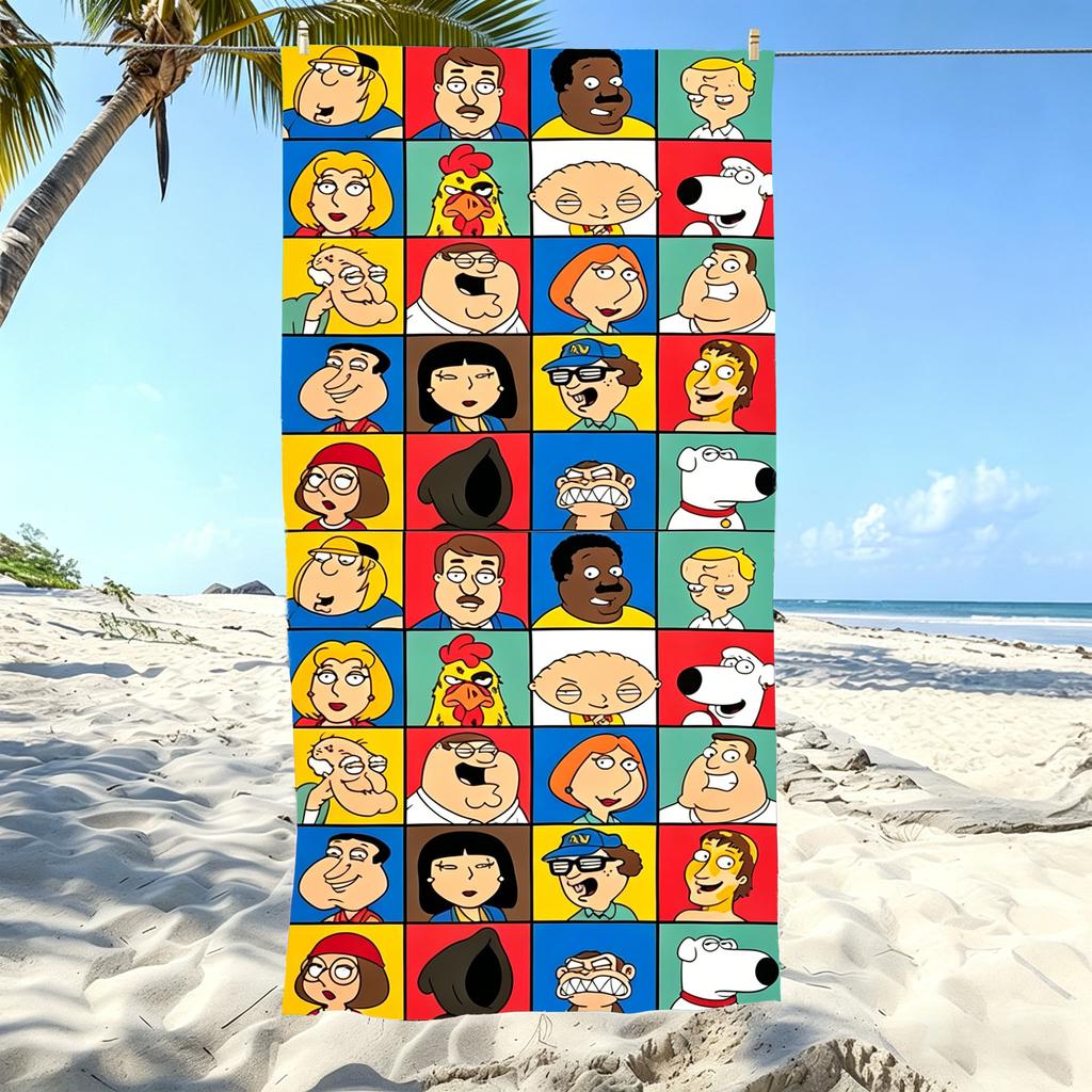 F-Family G-Guy Themed Beach Towel Funny Print Microfiber Quick Dry Soft Skin Friendly Gym Sports Towel Trendy Beach Accessories